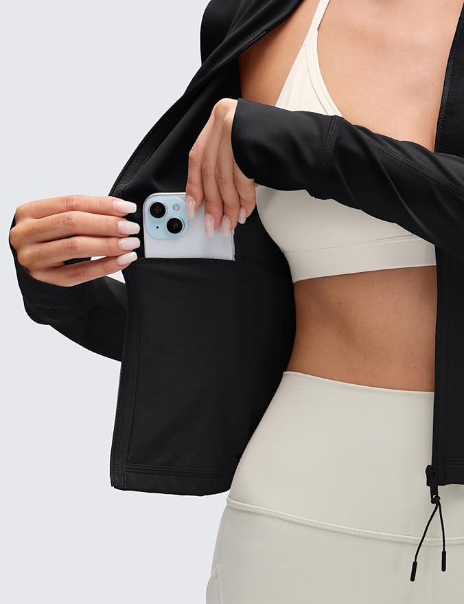 CRZ YOGA Butterluxe V-Neck Jackets for Women - Full Zip Athletic Track Tops with Thumb Holes Pockets