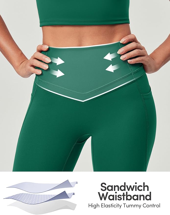 IUGA Compression Leggings with Pockets for Women Tummy Control Leggings No Front Seam Workout High Waist Yoga Pants