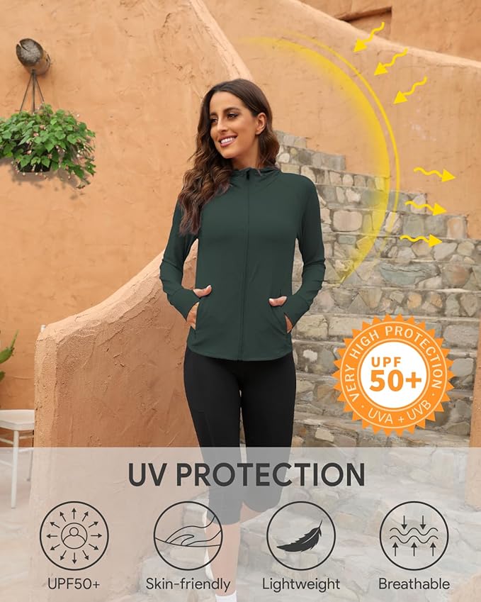 We1Fit Women's UPF 50+ Sun Protection Jacket Hoodie Sun Shirts Hiking Running Athletic Shirt