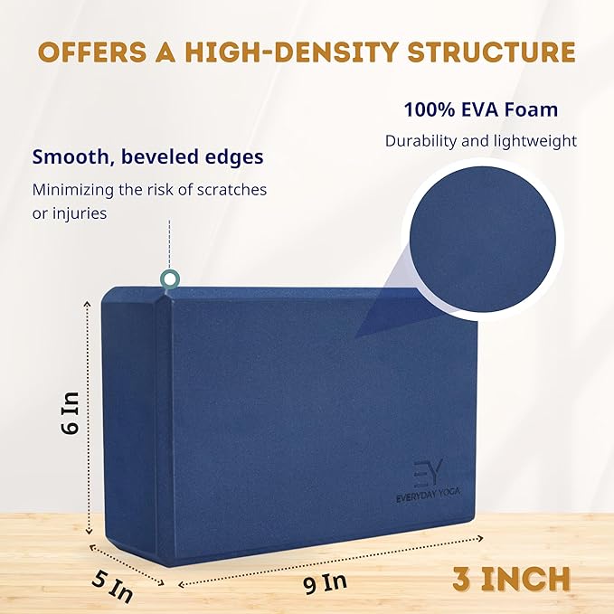 Everyday Yoga Premium Foam Block - Non-Slip High-Density Yoga Block for Balance, Stability & Stretching, EVA Foam Support, Multi Colors (Single Block)