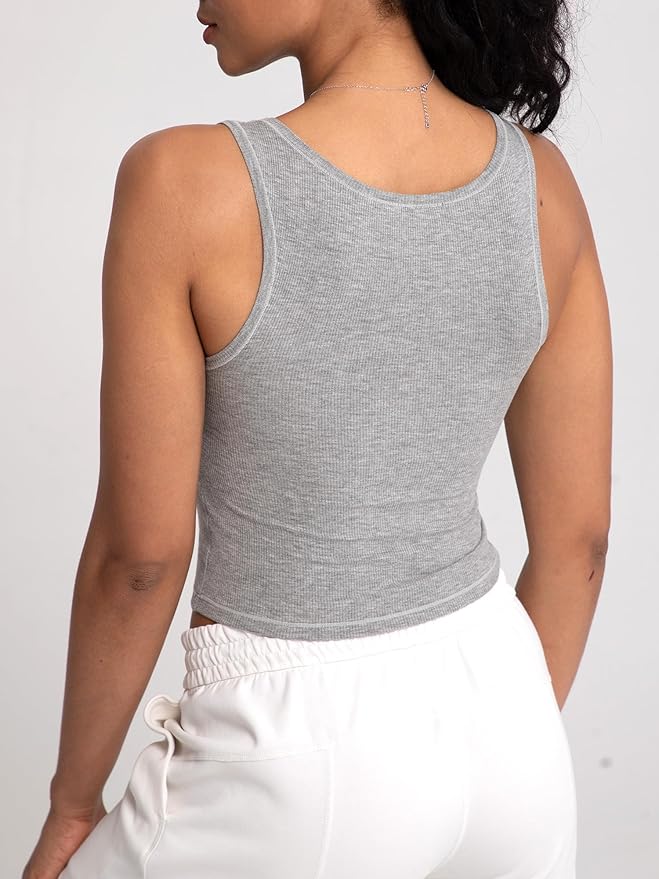Danysu Women Rib Tank Top Padded Workout Top Square Neck Crop Tank Fitted Basic Cami Tops