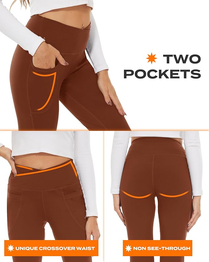 TNNZEET Black Flare Leggings for Women, Crossover Yoga Pants with Pockets Bootcut Flared Leggings