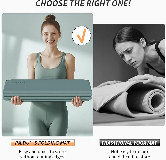 PAIDU Foldable Fitness Yoga Mat | 2/5" (10MM) Extra Thick | SGS Certified Non-Slip TPE | 75x26" Extra Long-Wide | Portable & Easy Store | for Yoga, Pilates, Home Gym & Full-Body Workouts