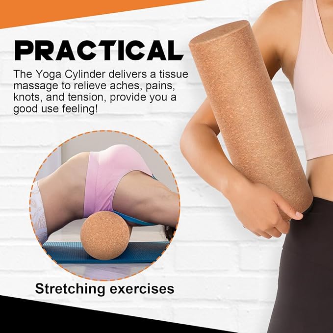 Yoga Blocks Cork Roller Fitness Yoga Roller Exercise Physical Exercise Deep Tissue Muscle Massage Portable Yoga Cylinder Back Bend Training for Legs Back Muscles