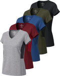 Real Essentials 5 Pack: Women's Dry-Fit Short Sleeve V Neck T Shirt Workout Fitness Yoga Top Tee (Available in Plus Size)