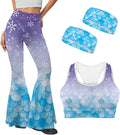 4 Piece Gym Sets Women Racerback Sports Bra with Back Pocket, Matching Flare Yoga Pants And Sweatband