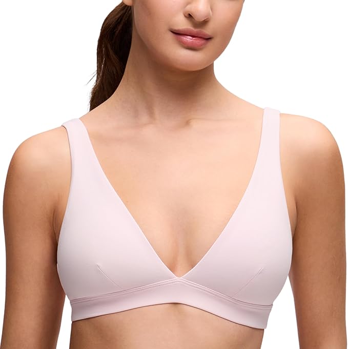 CRZ YOGA Butterluxe Soft Double Lined Deep V Neck Sports Bras for Women - Open Back Yoga Crop Top Casual Non Padded