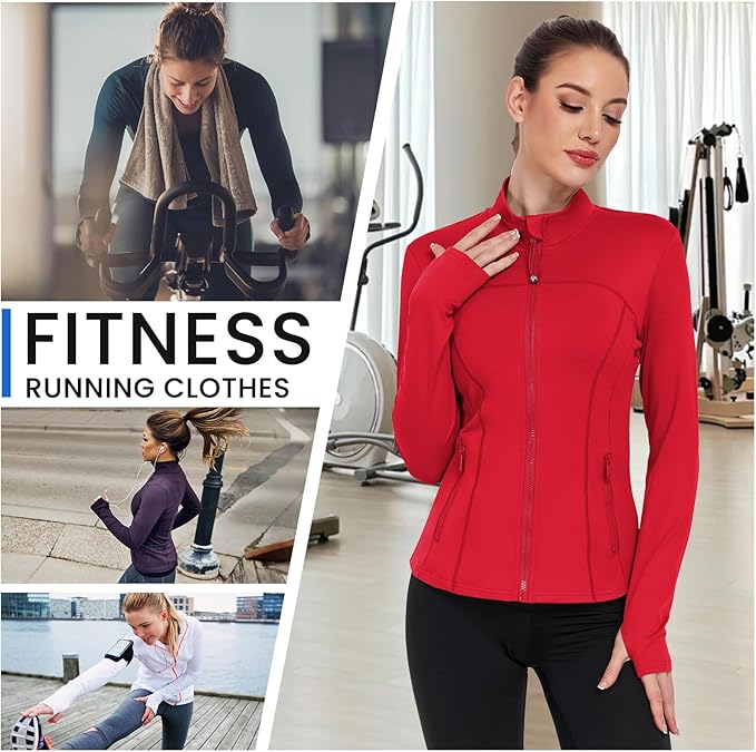 Women's Workout Jackets Full Zip Running Yoga Jackets Lightweight Athletic Clothes with Thumb Holes