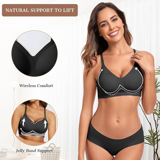 OEAK Womens Wireless Jelly Bras Comfortable Push Up Bra No Underwire Gel Bra Full Support Lift Everyday Seamless Tshirt Bras