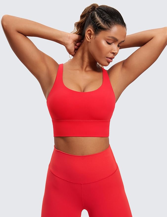 CRZ YOGA Naked Feeling Strappy Longline Sports Bras for Women - Medium Impact Criss Cross Yoga Padded Workout Crop Top
