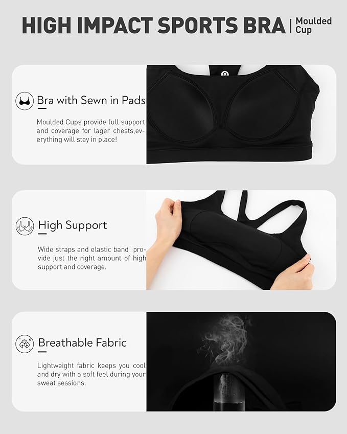 RUNNING GIRL Sports Bras for Women High Support,Racerback High Impact Grey Sports Bra Moulded Cup Workout Bra Push up