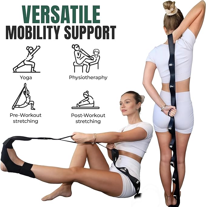 Stretch Strap with Loops Physical Therapy - Full Body Exercise Straps for Stretching with Detachable Foot - Leg & Calf Stretcher for Plantar Fasciitis, Physical Therapy, Pain Relief, and Flexibility