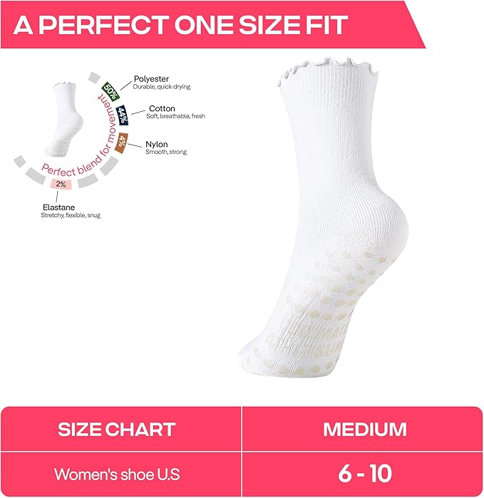 CoolMate Pilates Socks with Grips for Women, Yoga Socks, Crew Non Slip Women for Barre, Pilates Gifts for Women
