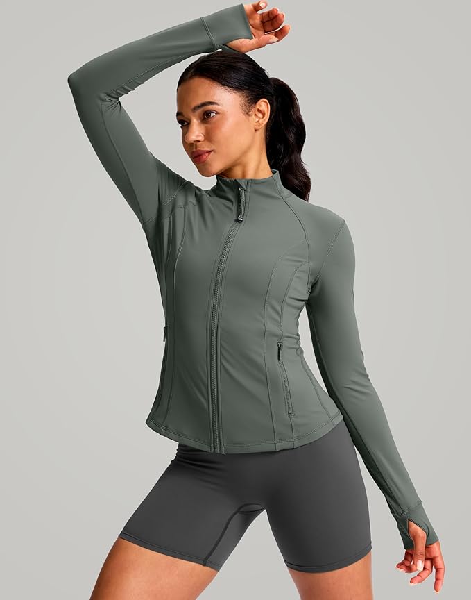 G Gradual Women's Workout Jackets Extended Waist Length Slim Full Zip 4 Pockets Athletic Jacket Spring Running Yoga Clothes