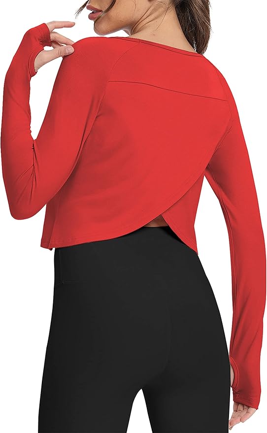 Bestisun Long Sleeve Athletic Workout Shirts Sports Yoga Gym Crop Tops for Women