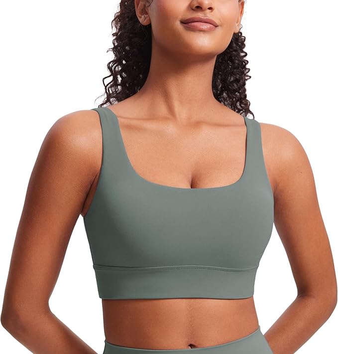 CRZ YOGA Butterluxe U Back Longline Sports Bras for Women - Scoop Neck Padded Yoga Workout Crop Top with Built in Pads