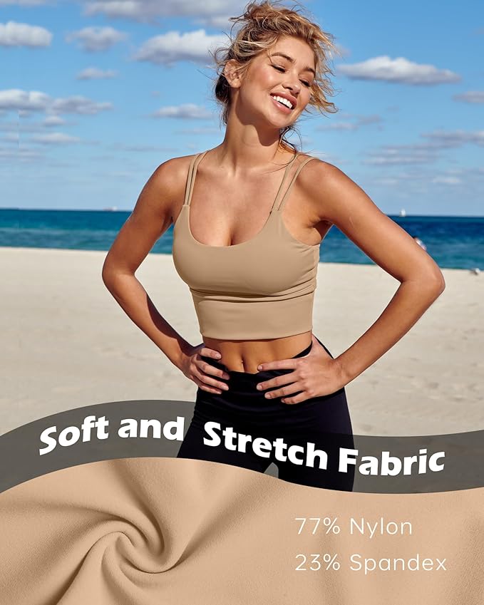 Everrysea Sports Bras for Women High Support Longline Workout Tank Tops Built in Bra Strappy Yoga Padded Crop Top