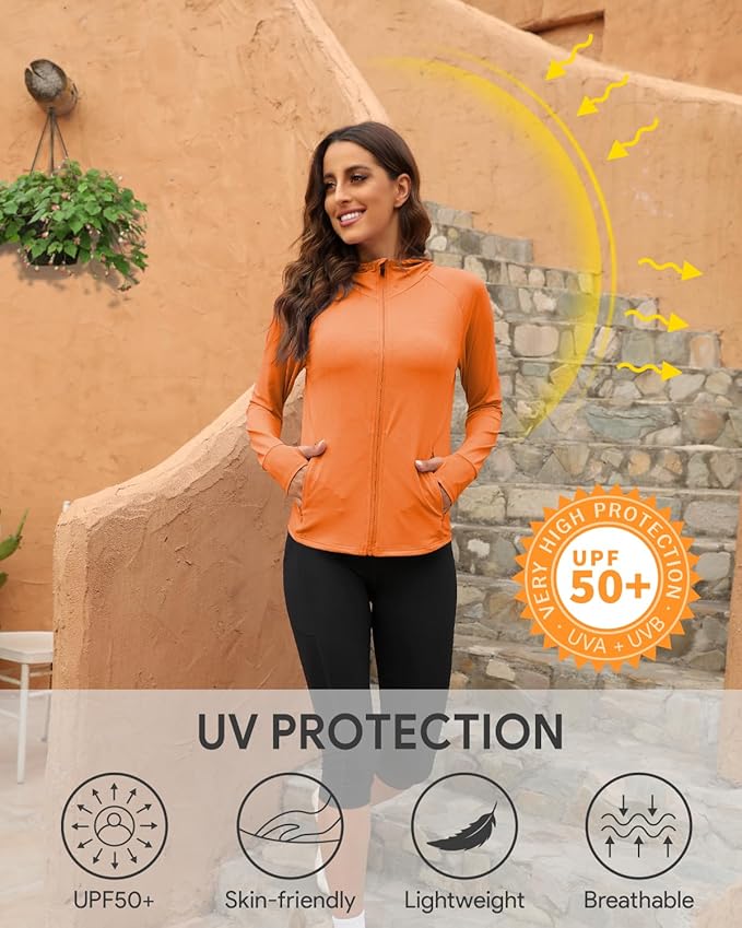 We1Fit Women's UPF 50+ Sun Protection Jacket Hoodie Sun Shirts Hiking Running Athletic Shirt