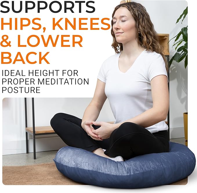 Cheer Collection Extra Large Floor Pillow, 32" Round Meditation Cushion, Oversized Yoga Pillow & Floor Cushions for Adults, Floor Pillows for Sitting, Meditation, and Seat Cushion - Navy Blue