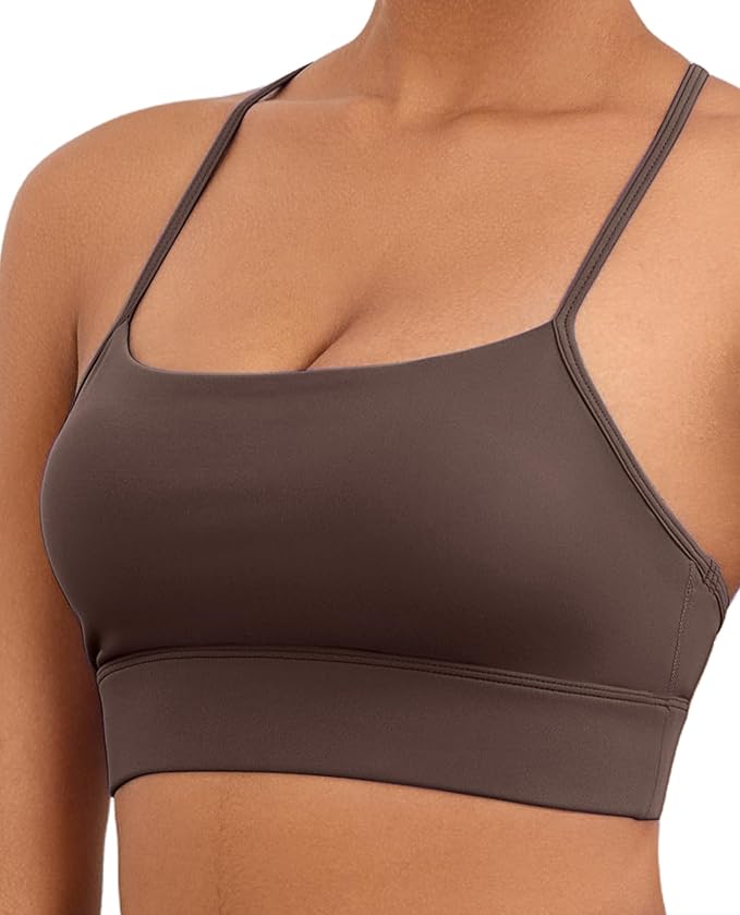 Womens Y-Back Sports Bra, Weightless Padded Yoga Bra, Spaghetti Strap Low Impact Gym Top for Workout & Daily Wear