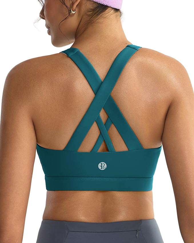 RUNNING GIRL Sports Bras for Women,Padded Strappy Sports Bras Criss-Cross Back Medium Support Sports Bras with Removable Cups