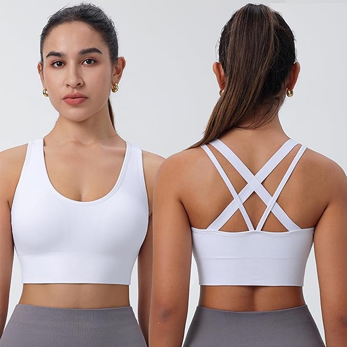 Evercute Sports Bras for Women Padded Medium Support Criss Cross Strappy Bra Seamless High Impact Yoga Exercise Athletic Bras