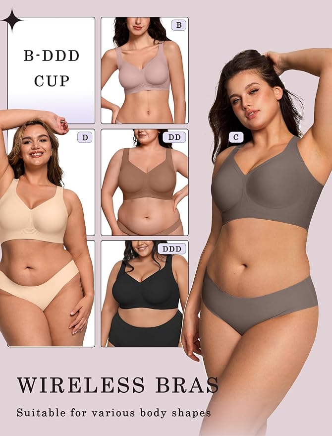 OEAK Womens Wireless Jelly Bra Plus Size Supportive Seamless Bras Full Coverage Push Up Comfortable No Underwire Tshirt Bras