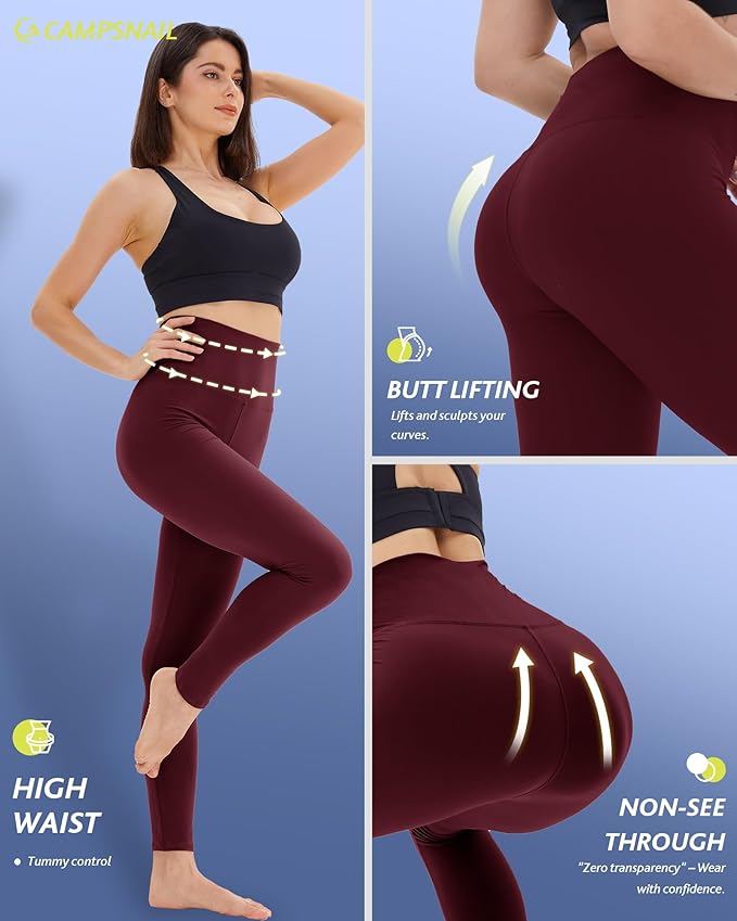 CAMPSNAIL 4 Pack Leggings for Women - High Waisted Tummy Control Yoga Pants for Workout Gym Black Leggings Plus Size Dance