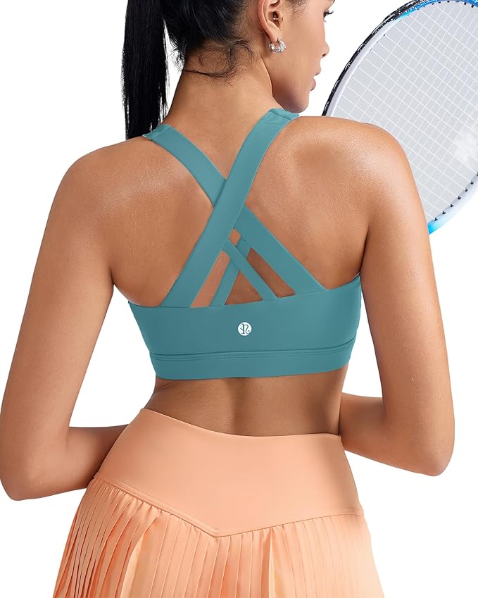 RUNNING GIRL Sports Bras for Women,Padded Strappy Sports Bras Criss-Cross Back Medium Support Sports Bras with Removable Cups