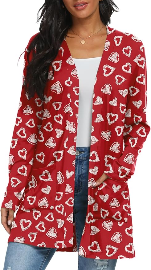 Womens Casual Lightweight with Pocketes Long Sleeve Open Front Cardigan