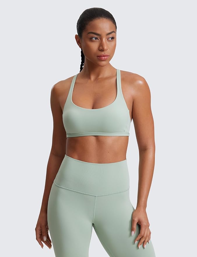 CRZ YOGA Womens Naked Feeling Criss Cross Sports Bra - Strappy Back Padded Medium Support Wireless Gym Cami Workout Yoga