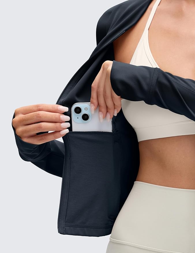 CRZ YOGA Butterluxe V-Neck Jackets for Women - Full Zip Athletic Track Tops with Thumb Holes Pockets