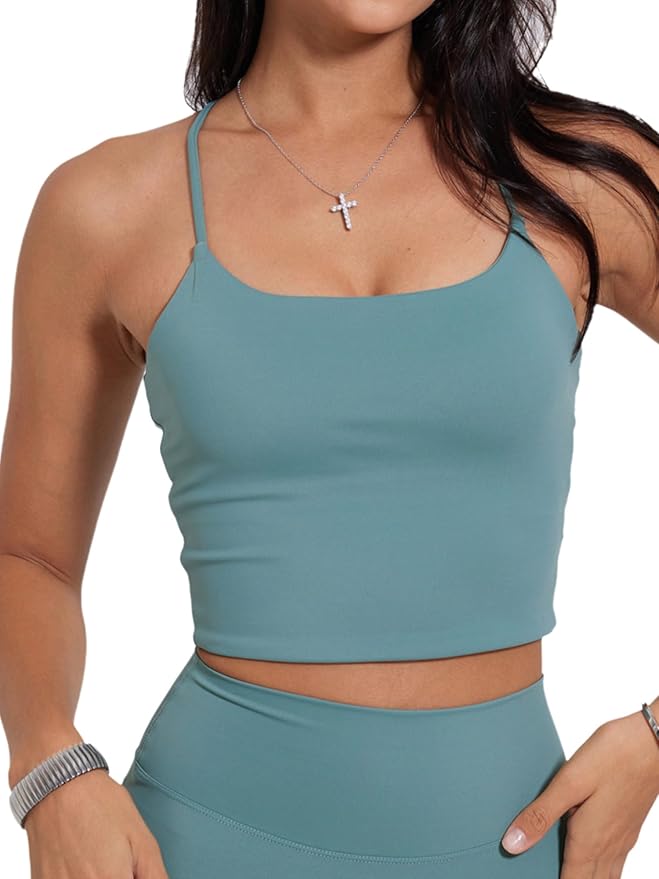 Danysu Sculpt Workout Tank Tops Women Backless Longline Sports Bras Strappy Padded Yoga Top