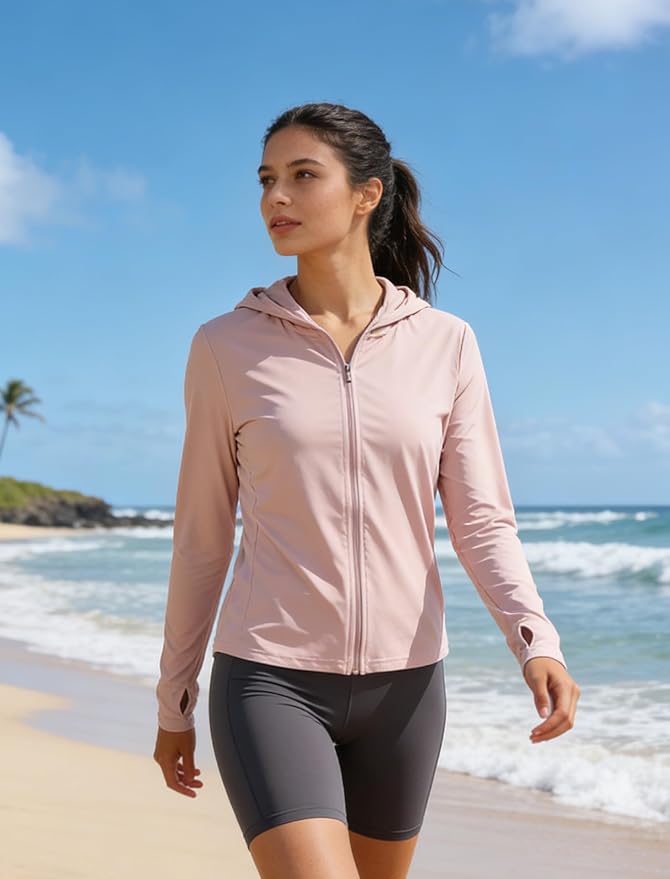 Women's UPF 50+ Sun Protection Hoodie Jacket with Pockets Lightweight Zip Up Sun Cover Up Shirt Athletic Jacket