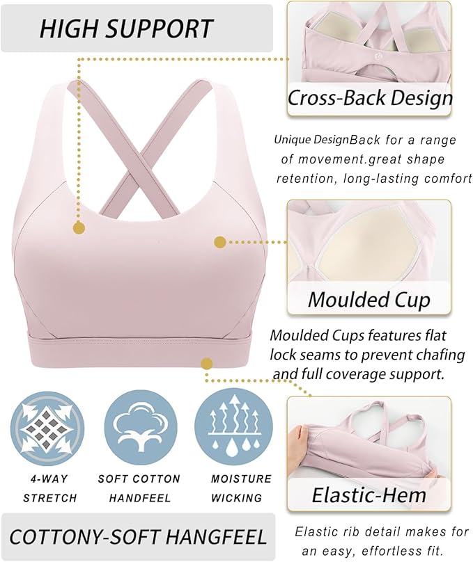 RUNNING GIRL Sports Bra for Women High Support,Molded Cup Strappy Running Sports Bras with Sewn in Pads