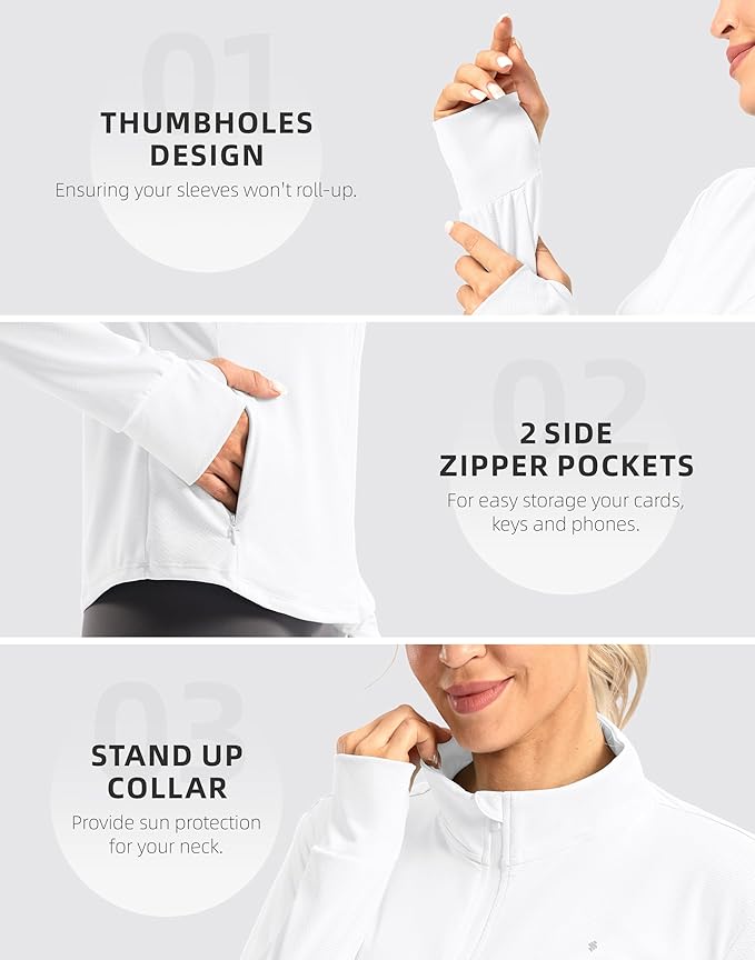 Soothfeel Women's UPF 50+ Lightweight Athletic Jackets Sun Protection Zip Up Long Sleeve Shirts Hiking Workout Outdoor Pocket