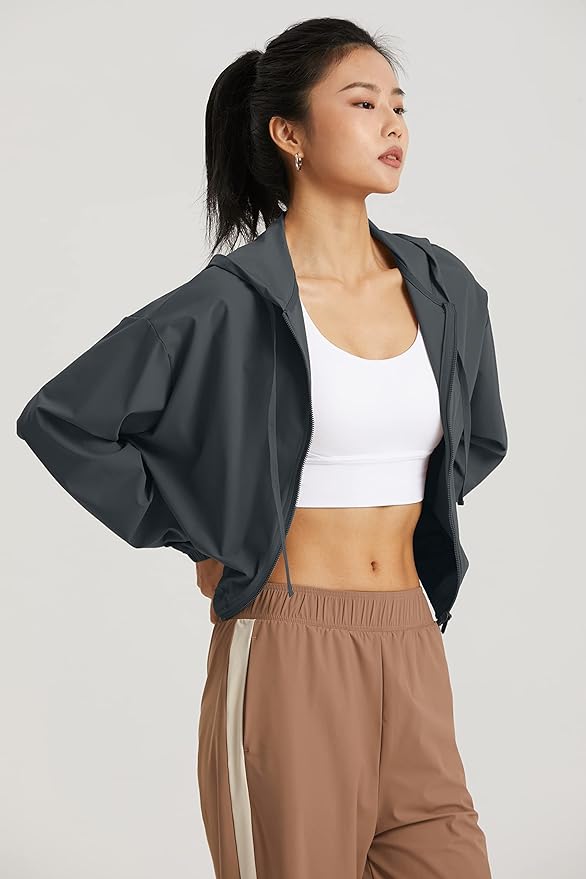altiland Women's UPF 50+ Sun Protection Cropped Jackets Zip Up Cooling Shirt Athletic Workout Running Hoodie
