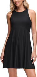 CRZ YOGA Cloudweight Double Layer Midi Dress for Women - Crewneck Flowy Tank Top Sleeveless Outfits for Casual Travel