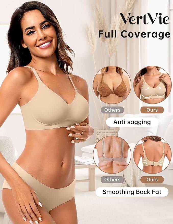 Vertvie Womens Seamless Jelly Bras No Underwire Comfort Push Up Bras Buttery Soft Wireless Bralette Full Coverage Sports Bra