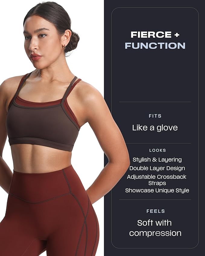 Aoxjox Women's Workout Sports Bras Takes Two Bra High Impact Training Fitness Running Yoga Crop Tank