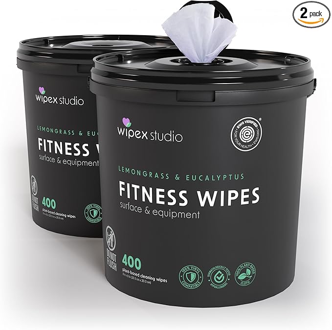 Wipex Gym Wipes – EWG Verified, Fitness Equipment Wipes, Plant-Based Cloth - Lavender & Vinegar to Clean Surfaces, Safe Yoga Mat Cleaner, All Purpose Gym Cleaner, Peloton Bikes, 400 Count (2 Pk)