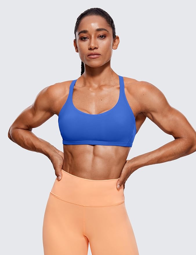 CRZ YOGA Womens Naked Feeling Criss Cross Sports Bra - Strappy Back Padded Medium Support Wireless Gym Cami Workout Yoga