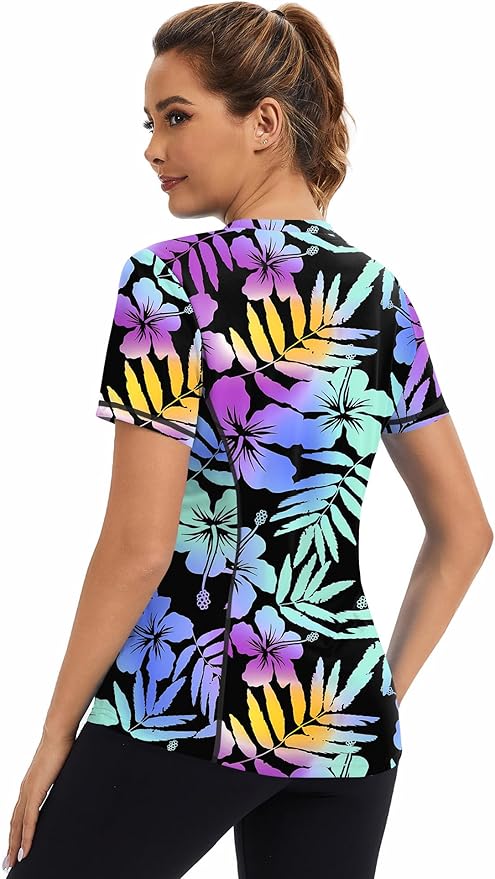 AVOOGUE Women's Short Sleeve Workout Tops Quick Dry Athletic UPF50+ Sun Protection Shirts Gym Hiking Running Yoga Clothes