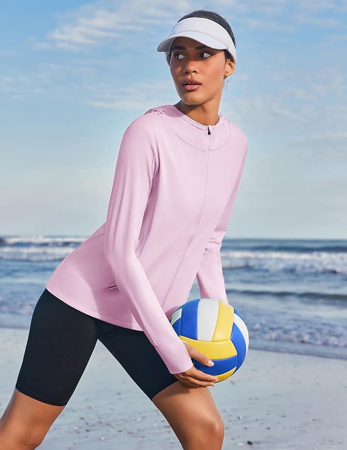 PINSPARK Women's UPF 50+ Sun Protection Hoodie Jacket Lightweight Full Zip Athletic Jacket Long Sleeve Shirt with Pockets