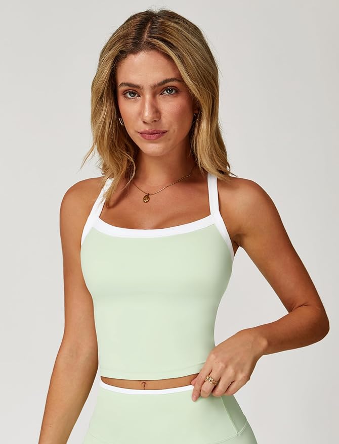 QBGJTD Womens Longline Sports Bras Cross Back Active Gym Yoga Padded Workout Crop Tank Top with Built in Bra