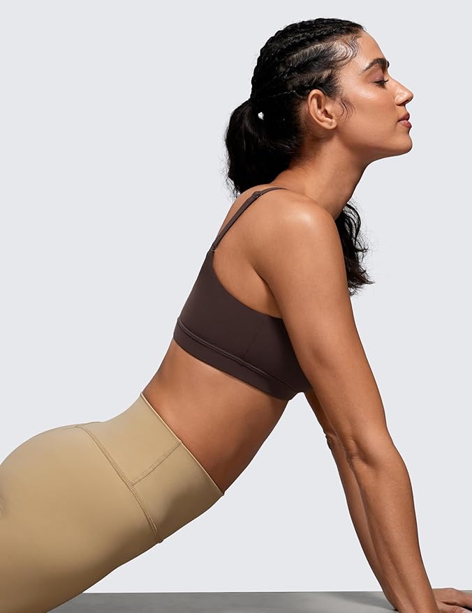 CRZ YOGA Butterluxe Adjustable Spaghetti Strap Sports Bras for Women - Scoop Neck Wireless Padded Yoga Workout Crop Top