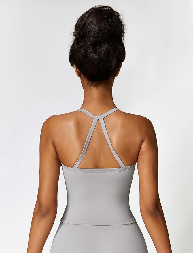 QBGJTD Womens Longline Sports Bras Cross Back Active Gym Yoga Padded Workout Crop Tank Top with Built in Bra