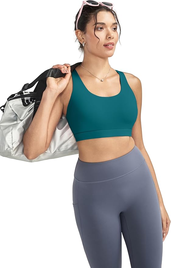 RUNNING GIRL Sports Bras for Women,Padded Strappy Sports Bras Criss-Cross Back Medium Support Sports Bras with Removable Cups