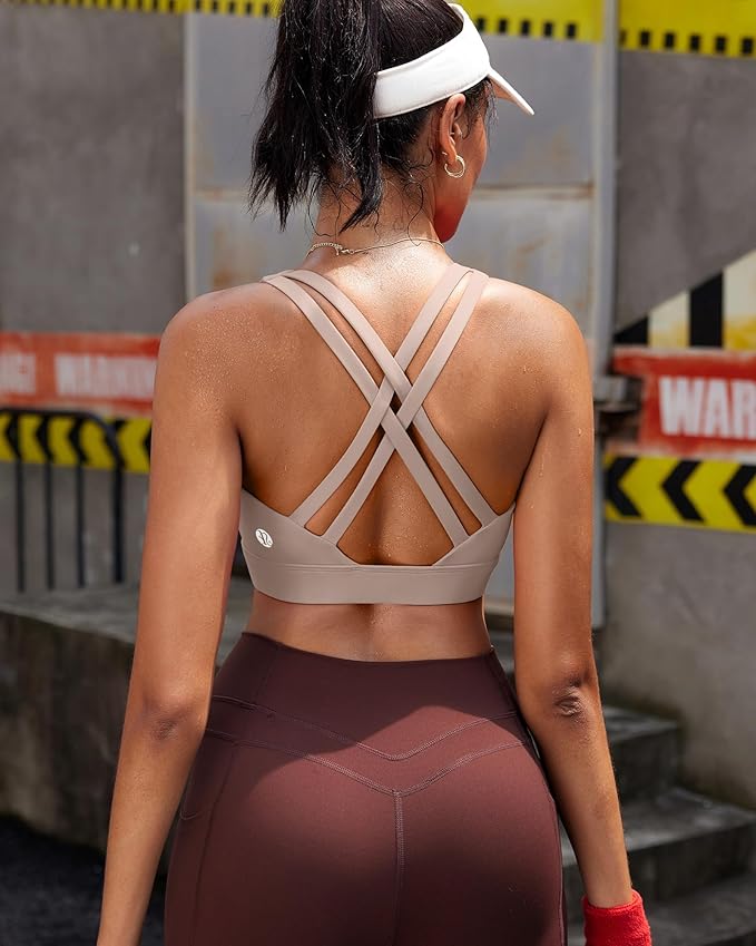 RUNNING GIRL High Impact Sports Bras for Women - Scoop Neck Strappy Sports Bra High Support Moulded Cup Workout Bra