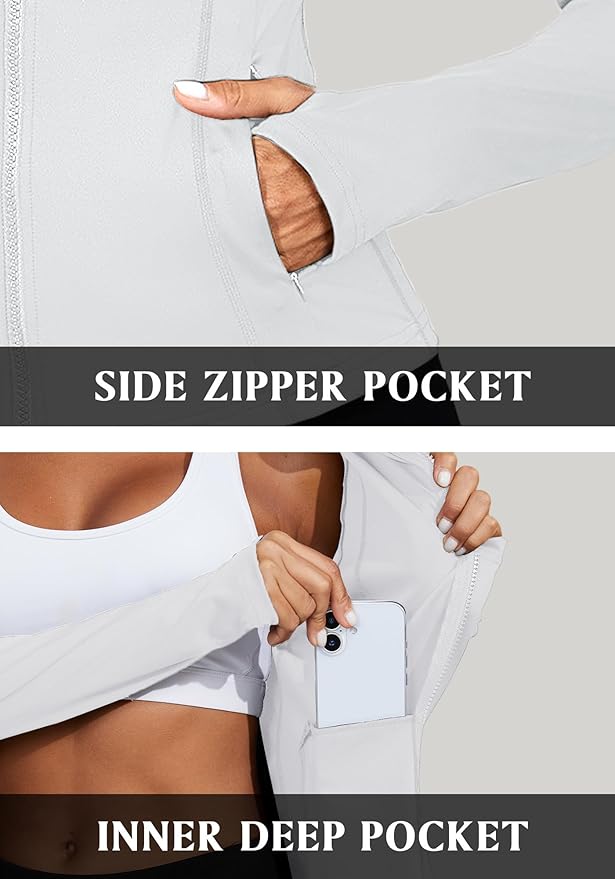 Bosmeer Workout Jackets for Women Lightweight Zip Up Slim Fit Yoga Sportwear Stretchy Crooped Running Jacket with Thumb Holes